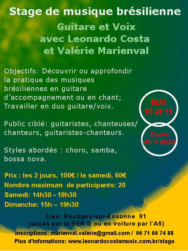 Stage de musique brésilienne avec Leonardo Costa et Valérie Marienval mai/2014